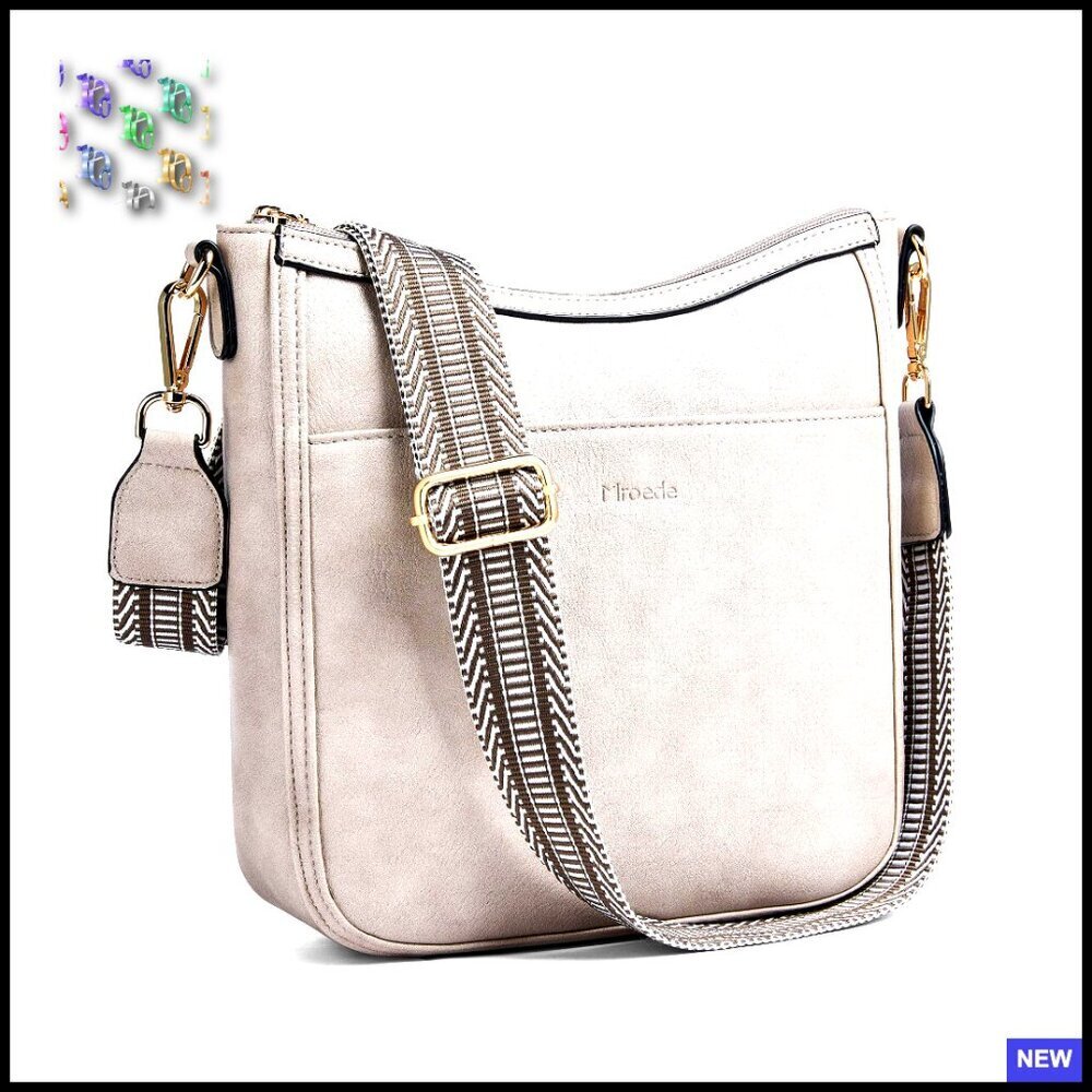 Vegan Leather Hobo Crossbody Bag Adjustable Guitar Strap Multi-Pocket Casual
